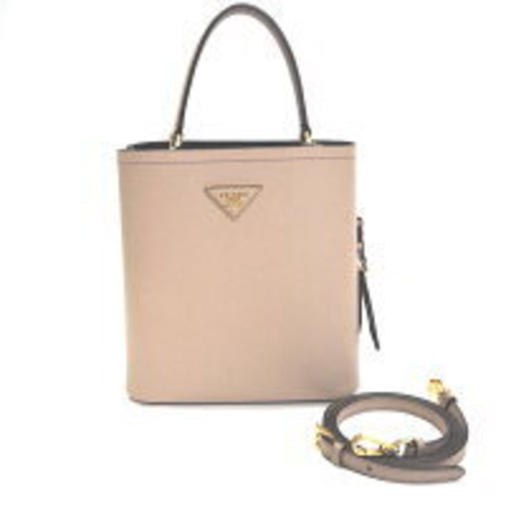 Prada Panier Saffiano Handbag Pink Beige Black Shoulder Bag